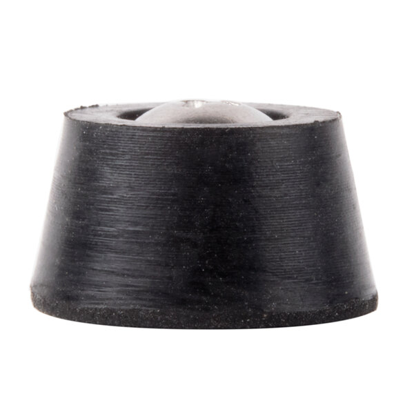 A black rubber foot with a silver ball on the bottom.