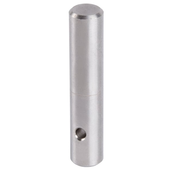 A stainless steel Nemco guide post for a chicken slicer with a hole at one end.