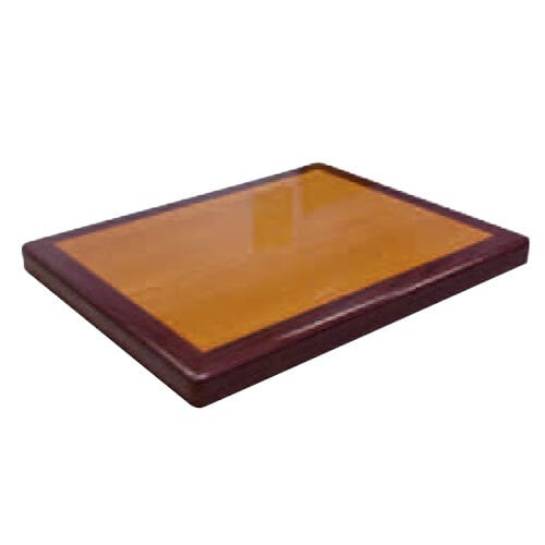 A wooden rectangular American Tables & Seating table top with a cherry and mahogany finish.