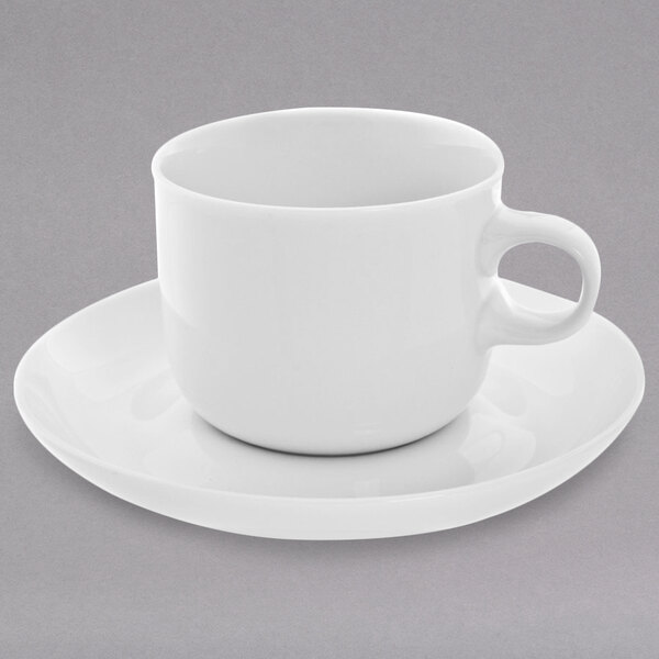 A 10 Strawberry Street Taverno white porcelain cup and saucer.