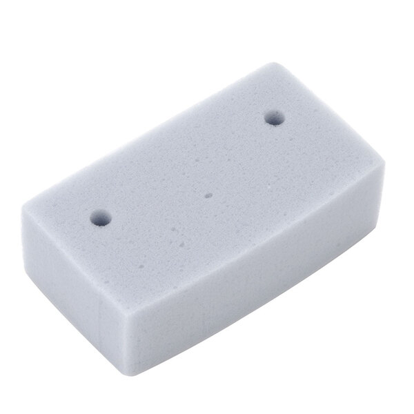 A gray plastic square foam baffle with two holes.