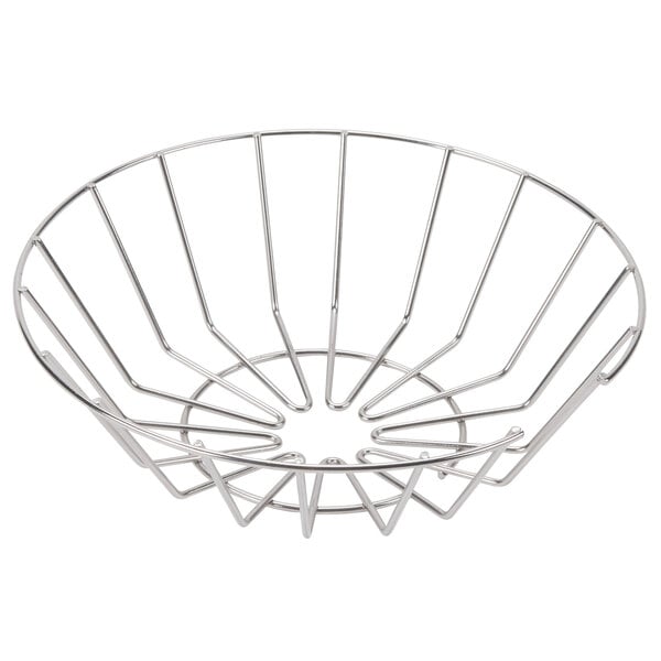 A wire funnel basket with a metal handle.