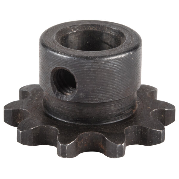 A black metal sprocket with an open hole.