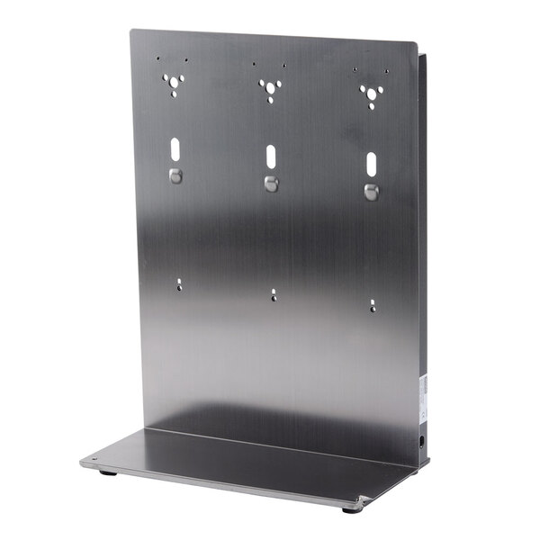 A stainless steel metal frame with three holes in it.