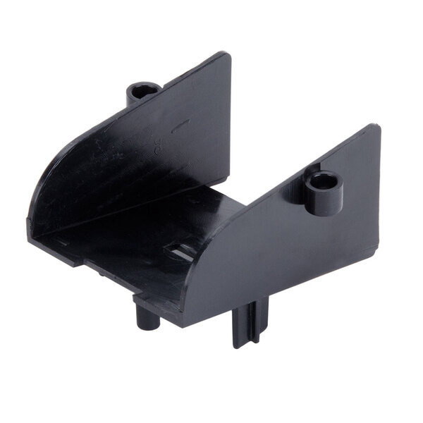 A black plastic bracket with two holes.