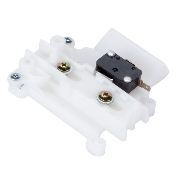 A white plastic Waring left actuator switch with two screws.