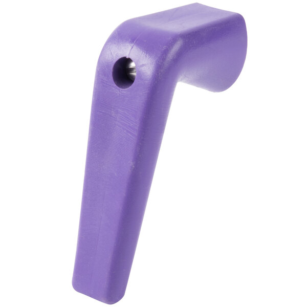 A purple plastic Bunn funnel handle with a screw hole.