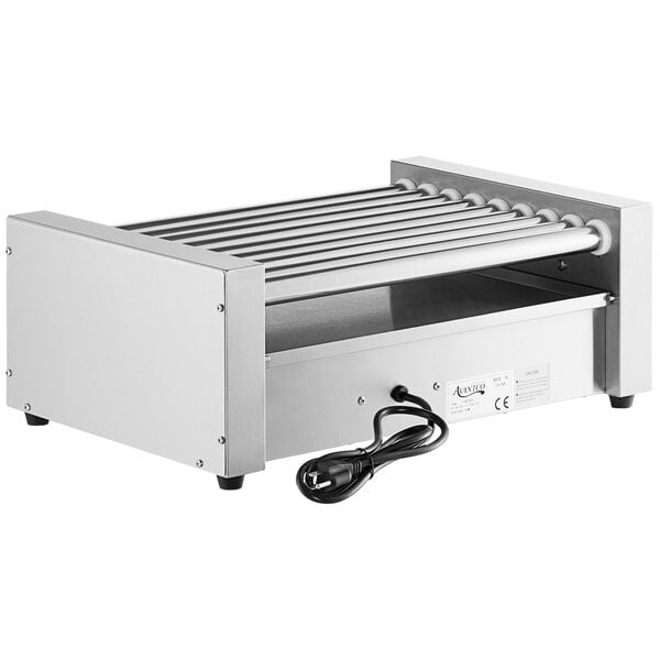An Avantco hot dog roller grill with a cord attached to it and rollers.