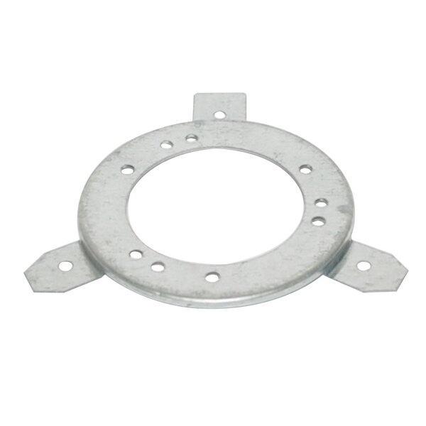 A metal circle with holes, the Cecilware refrigerated beverage dispenser motor bracket.
