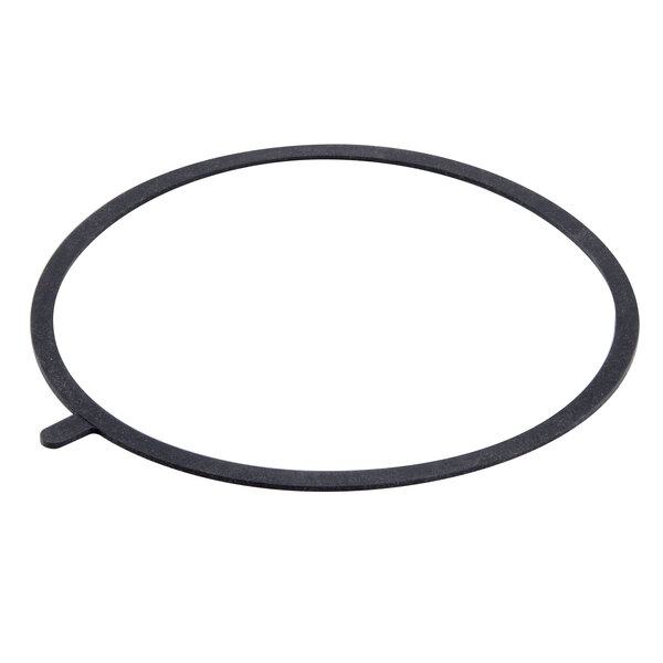 A black rubber ring with a hole in it on a white background.