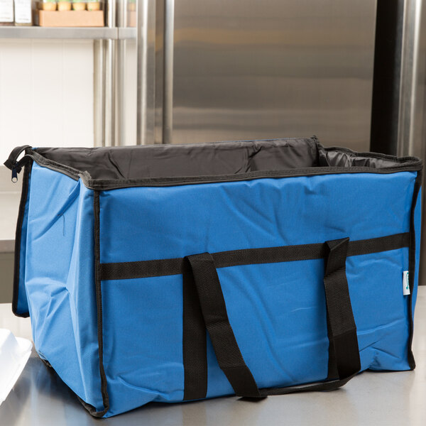 Insulated Food Delivery Bag,Pan Carrier Blue Nylon  23"x13"x15",Easy Care 