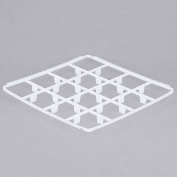 A white plastic grid with rows of square holes.
