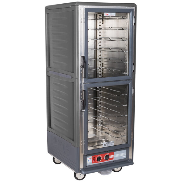 Metro C539-HLDC-U C5 3 Series Insulated Low Wattage Full Size Hot Holding Cabinet with Universal Wire Slides and Clear Dutch Doors - Gray