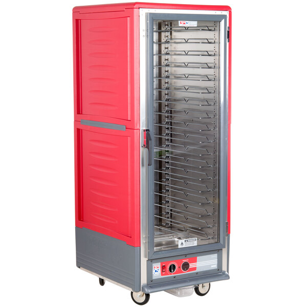 Metro C539-HLFC-U C5 3 Series Insulated Low Wattage Full Size Hot Holding Cabinet with Universal Wire Slides and Clear Door - Red