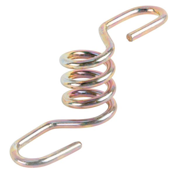 A close-up of a metal spring with a hook on it.