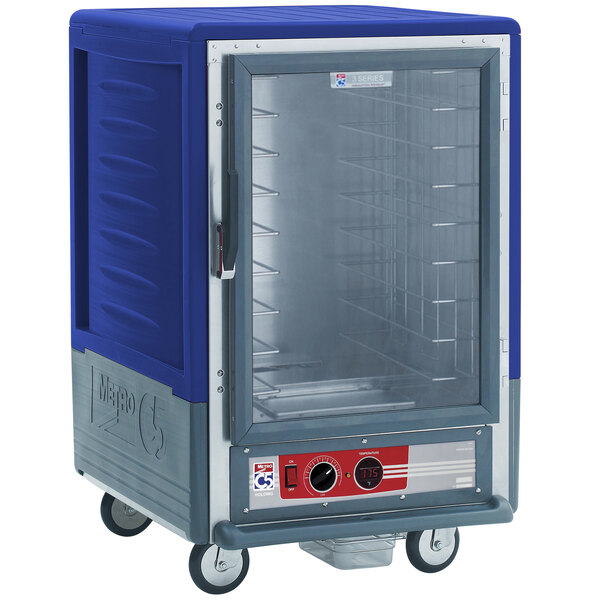 Metro C535-HLFC-4-BU C5 3 Series Insulated Low Wattage Half Size Heated Holding Cabinet with Fixed Wire Slides and Clear Door - Blue