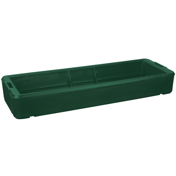 A forest green rectangular plastic basin with handles.