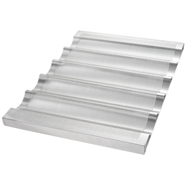 Chicago Metallic 45505 5 Loaf Glazed Welded Aluminum Baguette / French Bread Pan 25 3/4" x 3