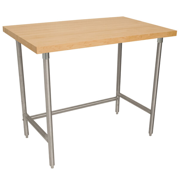 Advance Tabco TH2S-304 Wood Top Work Table with Stainless Steel Base - 30" x 48"