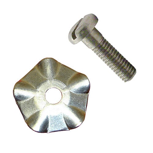 A close-up of a Waring agitator screw and metal nut.