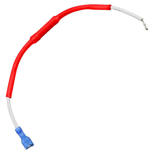 A red and white cable with blue connectors.