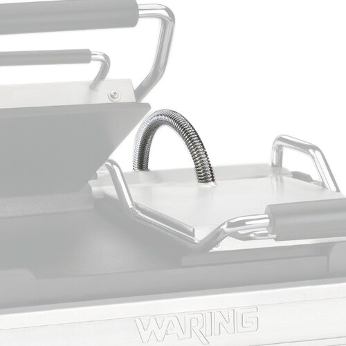 A silver Waring panini grill with a lid.