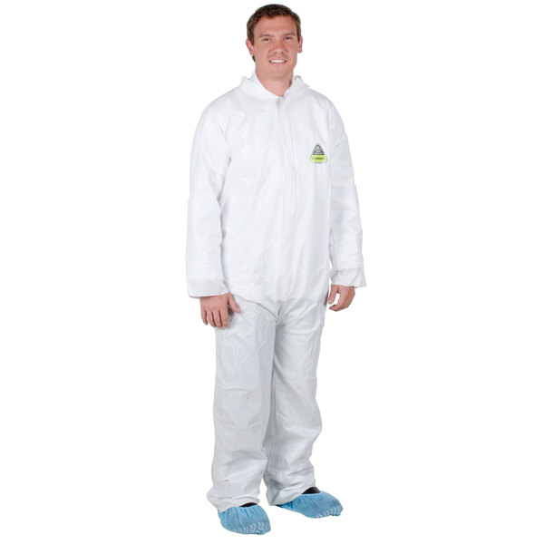 A man wearing Cordova white coveralls.