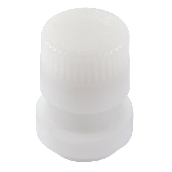 A white plastic cap with a black top.