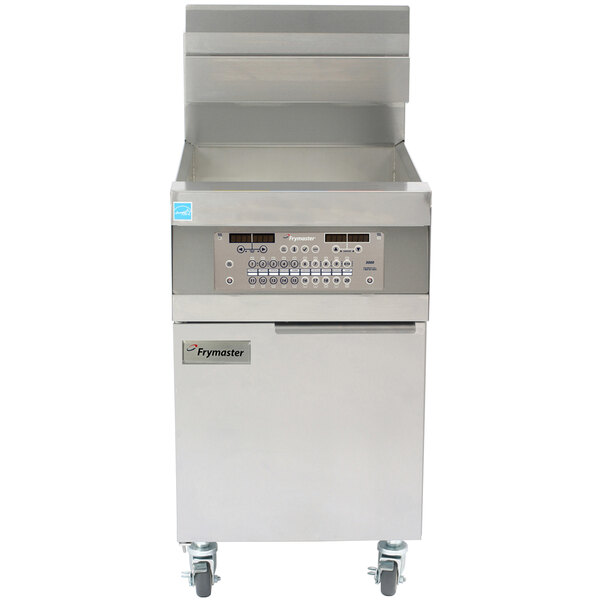 A large stainless steel Frymaster gas floor fryer.