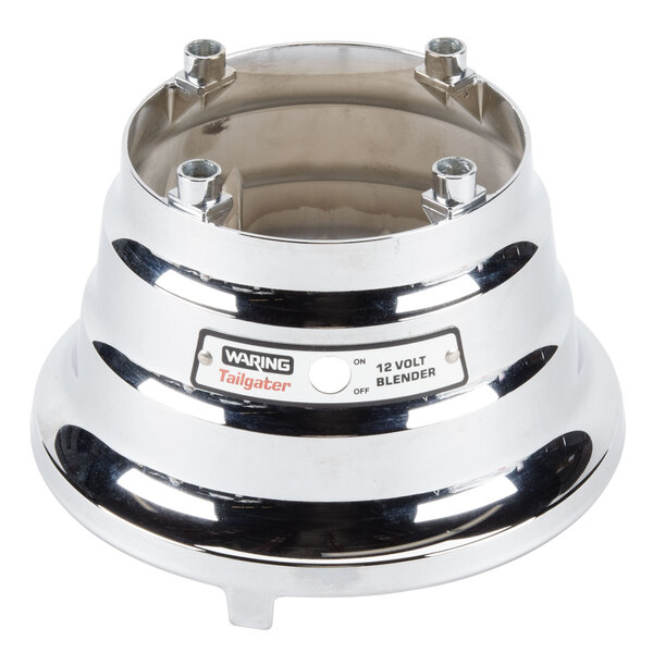 A chrome plated metal base for a Waring blender.