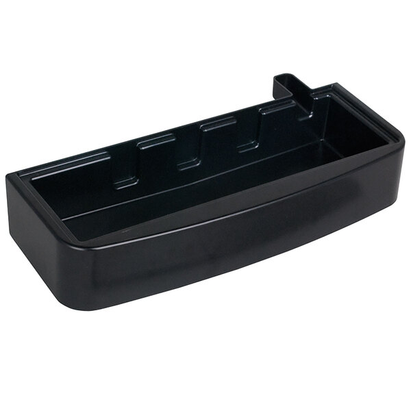 A black plastic drip tray for Bunn refrigerated beverage dispensers with two compartments.
