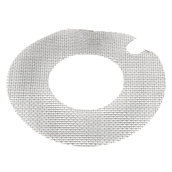 A metal mesh screen with a white circle in the center.
