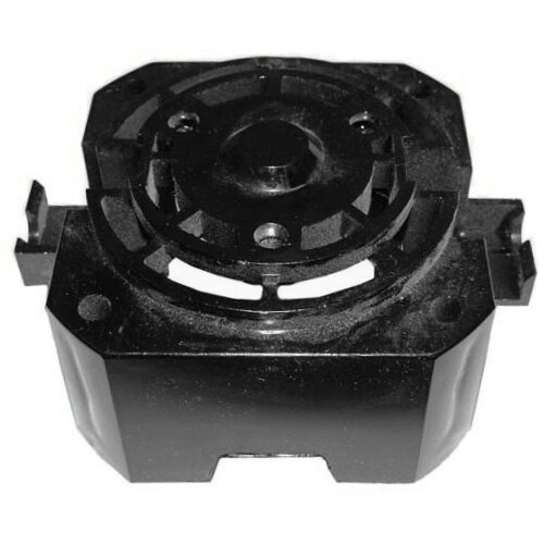 The bottom end bell for a Waring commercial blender, a black round plastic object with holes.