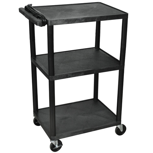 Luxor LP42E-B Black 42" Three Shelf AV Cart with Three Outlets and Cord
