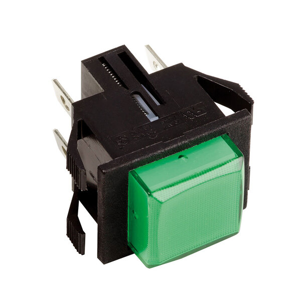 A green lighted push button switch for hot beverage dispensers.