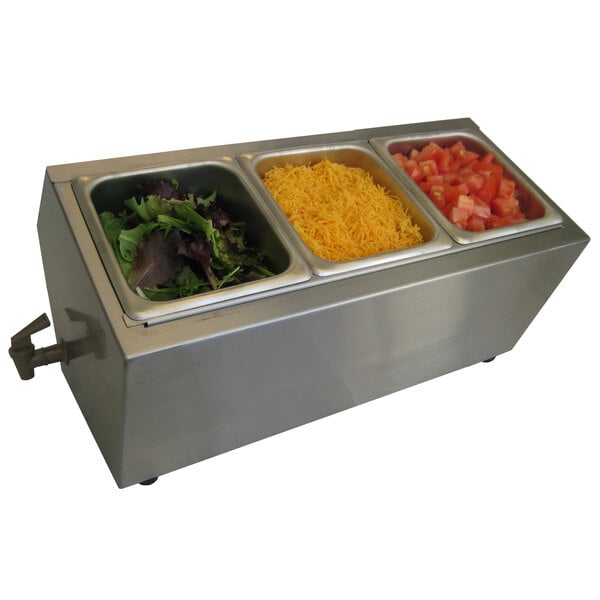 Steril-Sil IUD-366-BU Lowboy 3-Compartment Insulated Stainless Steel Ice-Cooled Condiment Dispenser Cabinet