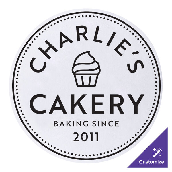 A white circle with black text that says "Charlie's Bakery"