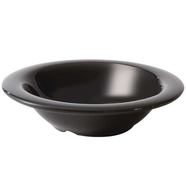 A black GET Elegance melamine bowl with a white rim.