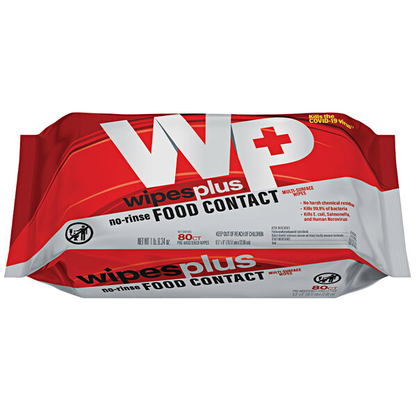 WipesPlus 7" x 9" NoRinse Food Contact 80 Count Sanitizing Wipes 12/Case