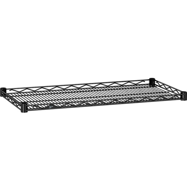 A black metal Metro Super Erecta wire shelf with a rectangular design.