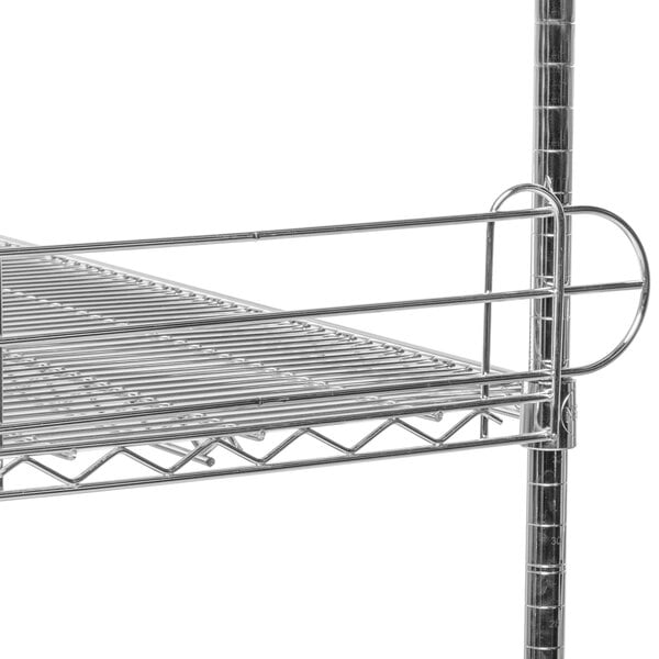 A chrome metal Regency wire shelf ledge attached to a metal shelf.