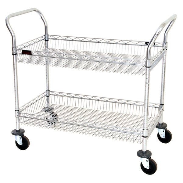 Eagle Group WBC1836C-2B 18" x 36" Two Shelf Chrome Utility Cart with Wire Basket Shelves