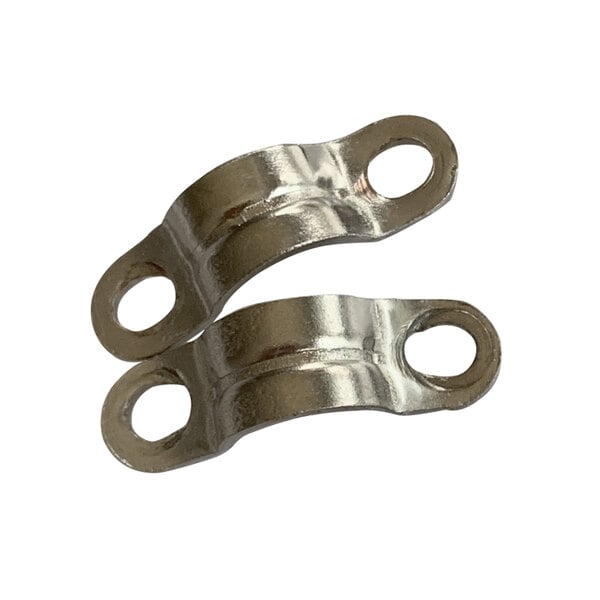 Two silver metal clamps.