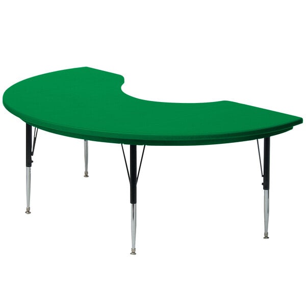 A green Correll kidney table with legs.
