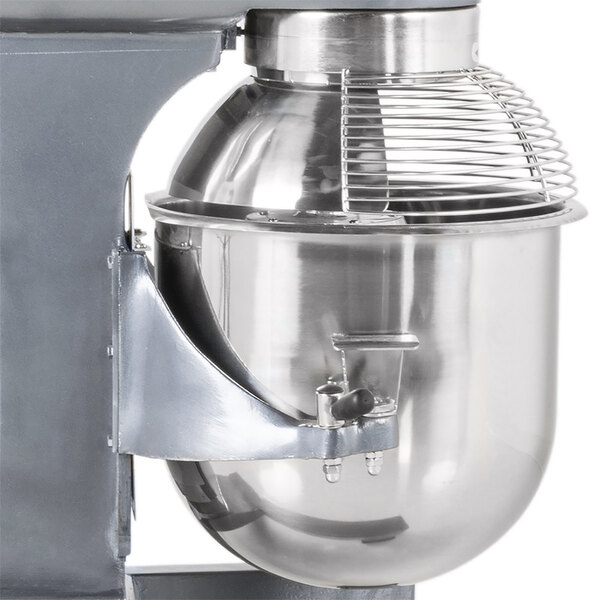 A stainless steel bowl guard for an Avantco mixer.