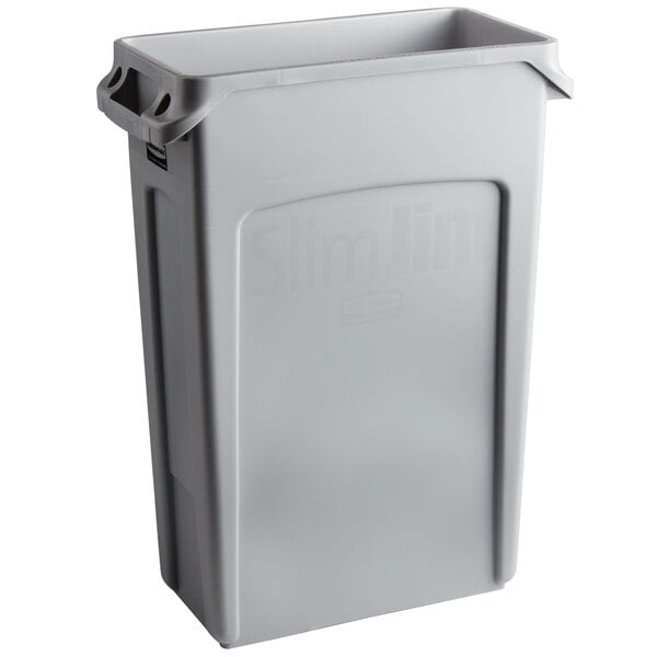 Gray Vented 23 Gal Trash Can Heavy Duty Rectangle Plastic Kitchen Garbage Bin 