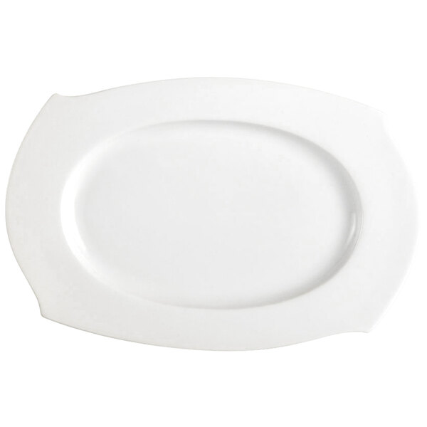 A CAC Philadelphia super white porcelain platter with a curved edge.