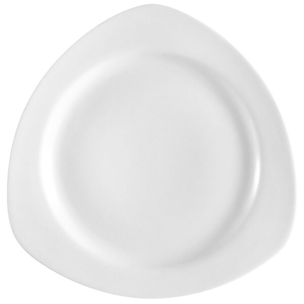 A CAC Camptown white china plate with a triangle shape.