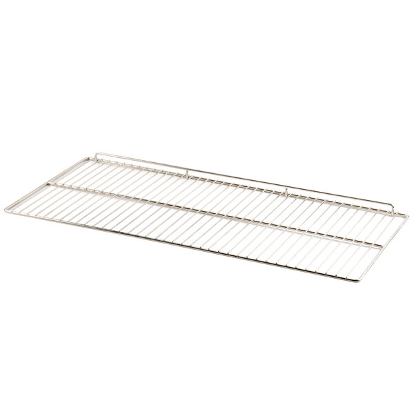 An Avantco stainless steel rack with a wire handle.