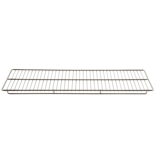 An Avantco stainless steel bottom rack with a metal grid.